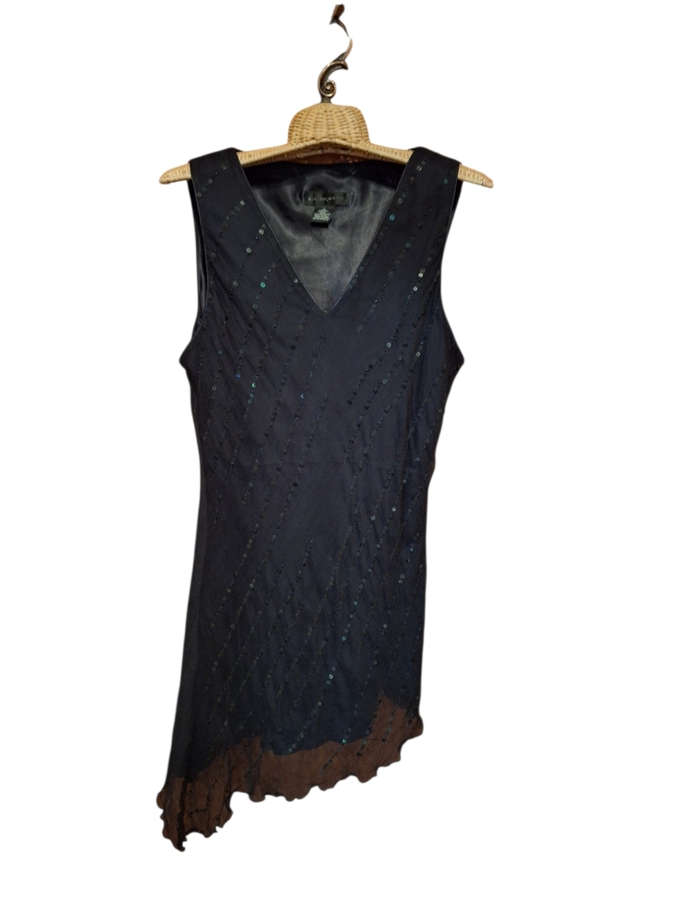 Spencer Jeremy 100% Silk Sleeveless Sequined Asymmetrical Hem Top Large Fairy